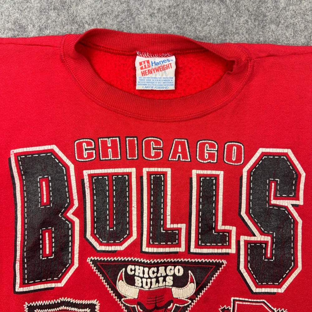 VTG Chicago Bulls Sweatshirt Mens Large Red Graphic Fleece Crewneck NBA 90s - Picture 4 of 13